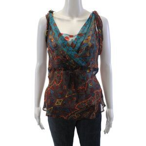 Plenty Womens Textured Layered Polka Dot Printed Cut Out Sleeve Blouse Blue Size